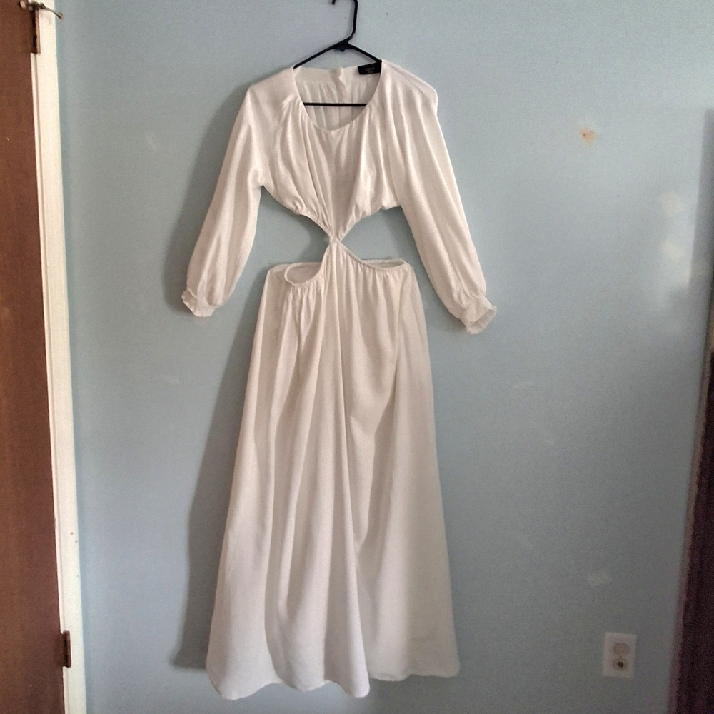 VICI White Cutout Long Sleeve Maxi Dress Size S Cottage Coquette Romantic Fairy